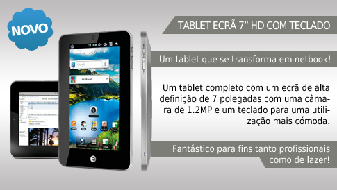 Tablet com ecrã de 7" de alta definição com teclado
